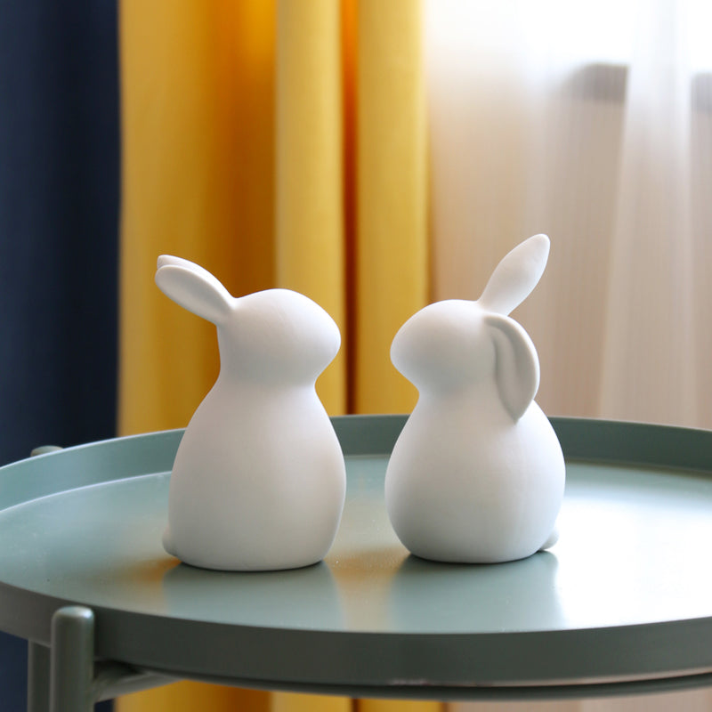 Minimalist White Ceramic Rabbit Figurines