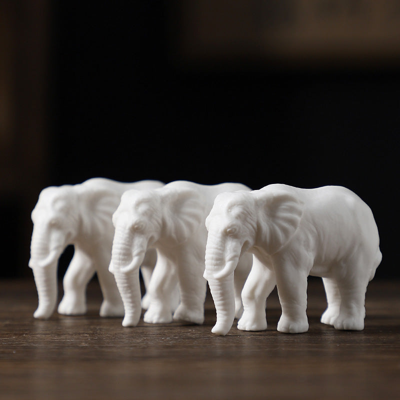 Lucky White Elephant Figurines - Minimalist Porcelain Decor