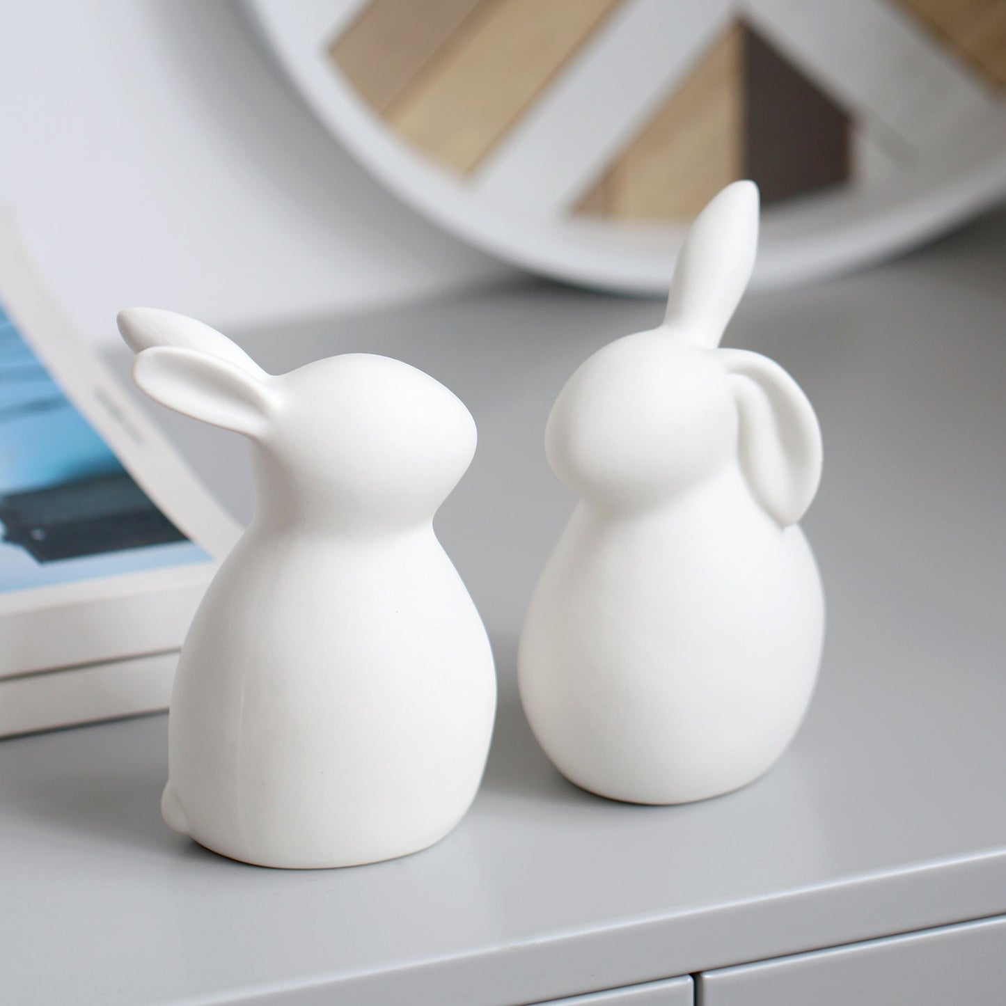 Minimalist White Ceramic Rabbit Figurines
