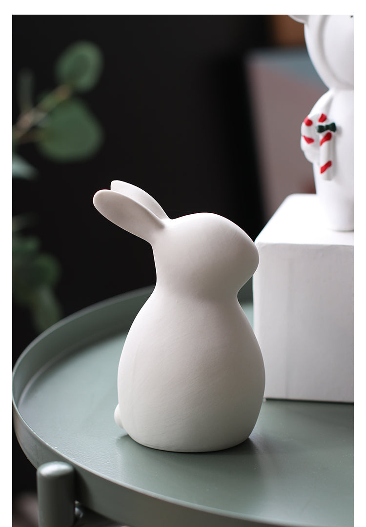 Minimalist White Ceramic Rabbit Figurines