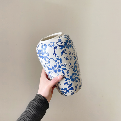 Tall Blue & White Ceramic Vase – Porcelain Floral Vase for Table & Floor Décor (2 Sizes)