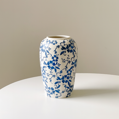 Tall Blue & White Ceramic Vase – Porcelain Floral Vase for Table & Floor Décor (2 Sizes)