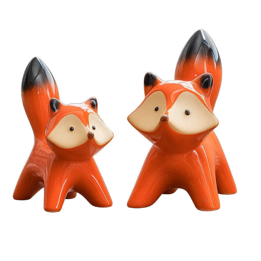 Minimalist Fox Figurines - Cute Animal Decor Set of 2