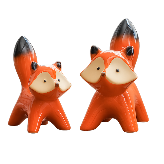 Minimalist Fox Figurines - Cute Animal Decor Set of 2