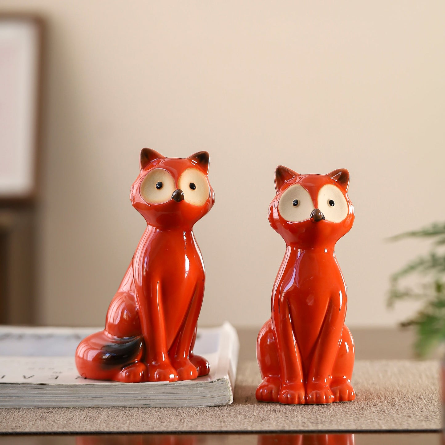 Minimalist Fox Figurines - Cute Animal Decor Set of 2