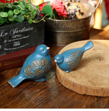 Blue Ceramic Bird Figurine – Whimsical Tabletop Décor (Set of 1)