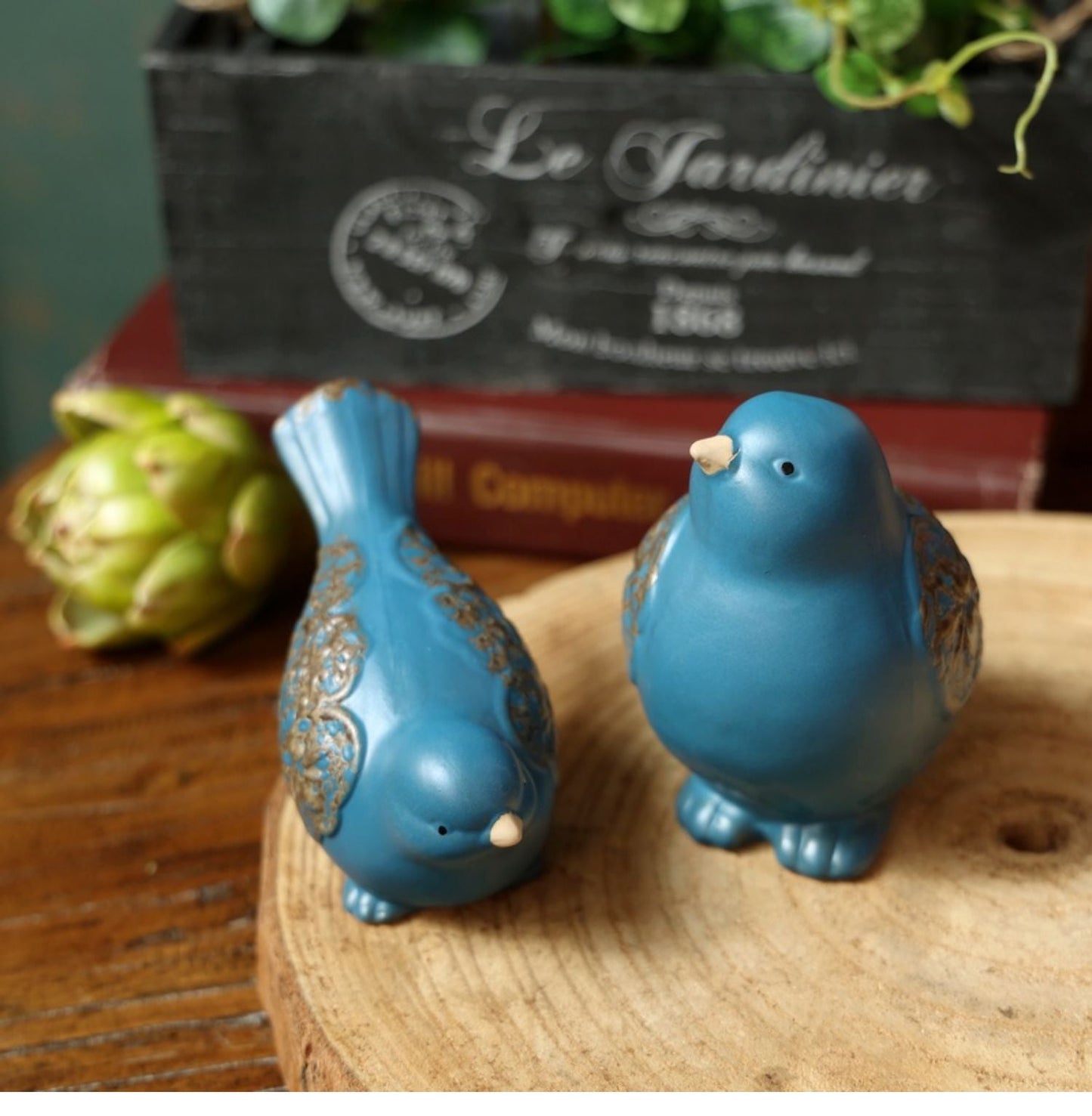 Blue Ceramic Bird Figurine – Whimsical Tabletop Décor (Set of 1)