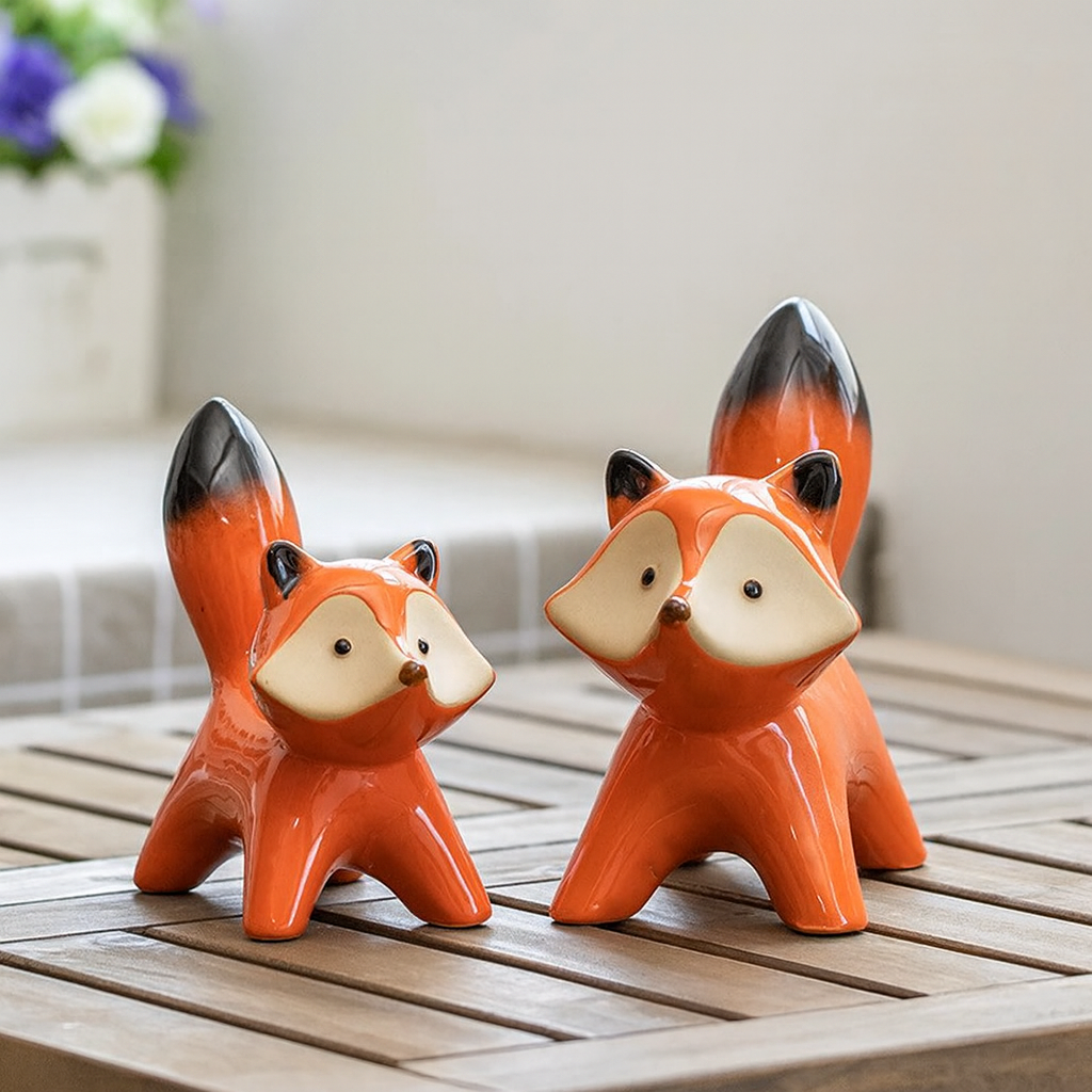 Minimalist Fox Figurines - Cute Animal Decor Set of 2