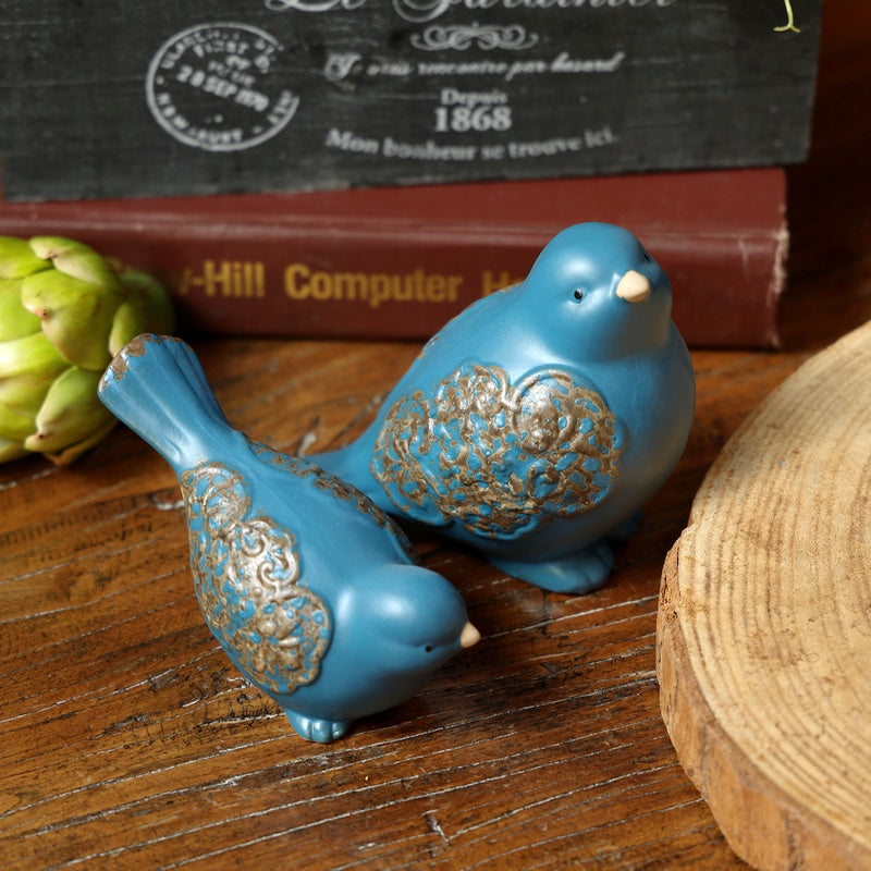 Blue Ceramic Bird Figurine – Whimsical Tabletop Décor (Set of 1)